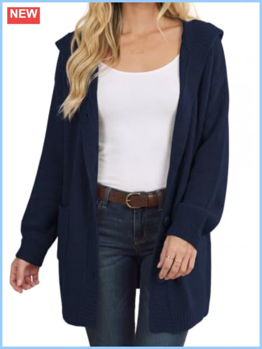 Womens Chunky Knit Hooded Button Up Cardigan Oversized Sweater